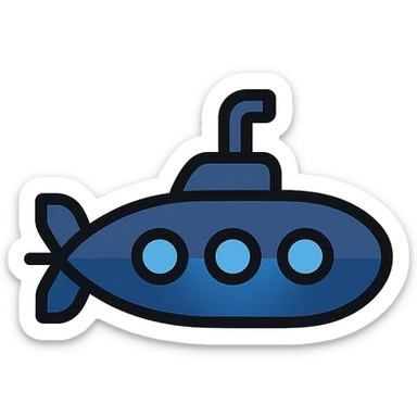 A submarine icon with a sleek, modern design, featuring a dark blue body with a lighter blue accent stripe, and a small periscope on top. sticker