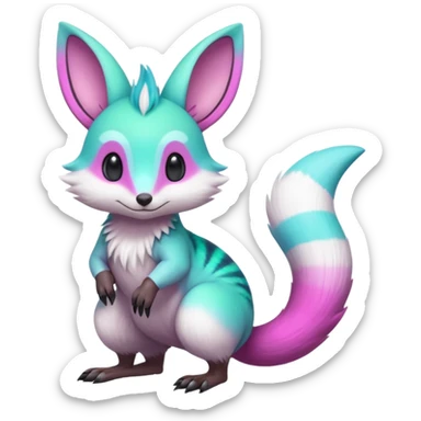 Iridescent Neon Green-Cyan-Magenta-gradients Minccino-Emolga-Numbat-Sergal-fusion-hybrid-animal-creature, full body sticker