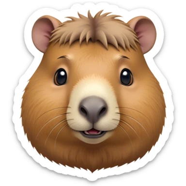 Cinematic Cute Capybara Portrait Emoji, Head tilted playfully and inquisitively, with a delightfully fluffy, rounded form and a distinctively endearing capybara face marked by a short snout and petite ears, accented by luxuriously soft fur in warm earthy tones and bright, sparkling eyes full of charm; rendered with intricate, realistic detail and natural highlights, high shine, affectionate and lively, styled with a touch of whimsical cuteness, soft glowing outline, capturing the essence of a mischievous yet loving capybara that seems poised to tumble playfully into your arms! sticker
