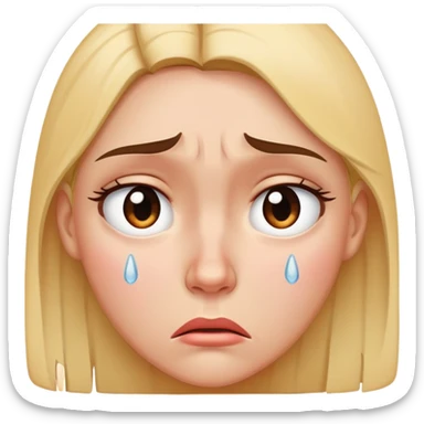 Female face looking upset and distraught, tears in eyes, frowning deeply sticker