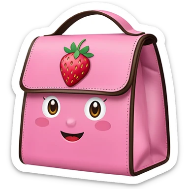 lunch bag with a strawberry sticker, emoji style sticker