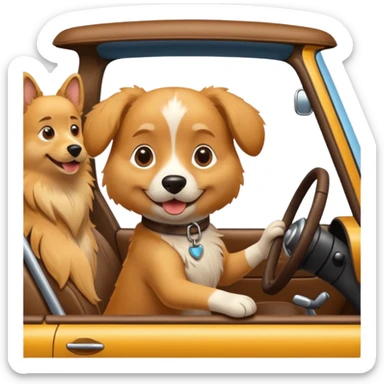 a dog sitting on a car while driving it sticker
