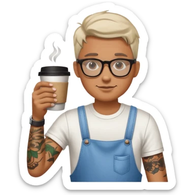 gözlük takan, dövmeli ve elinde kahve tutan, yaz kıyafetli insan. sticker