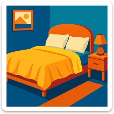 a bed, soft and inviting, modern illustration style sticker