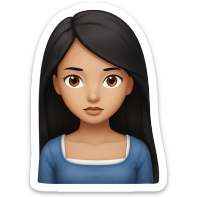 A deep skin girl (deep skin is caramel color not dark) with long black hair swept to the front and a square neckline shirt and brown eyes sticker