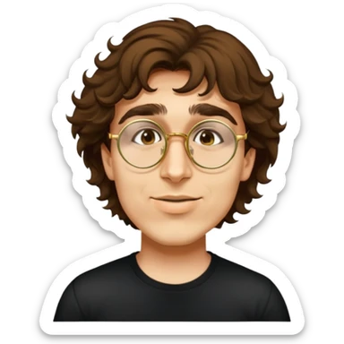 male, round gold glasses, black tshirt, wavy hair sticker