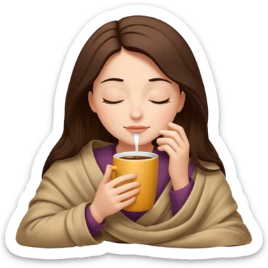 girl inside a blanket sipping coffee eyes closed sticker