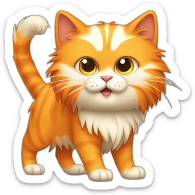 cute angry orange hairy cat full body with long tail sticker