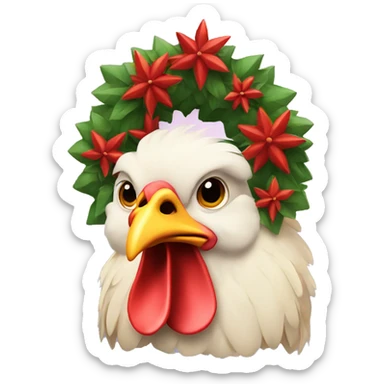 chicken wearing christmas wreath sticker