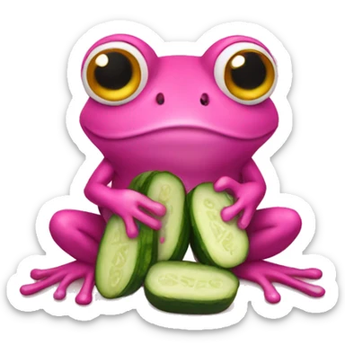 pink frog eating many pickles sticker