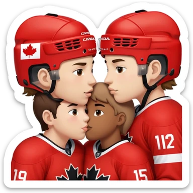 Canada hockey players kissing in red Canada jerseys sticker