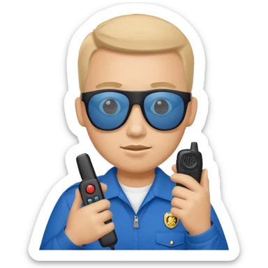 school security, blue cloth, sun glasses, holding walkie-talkie sticker