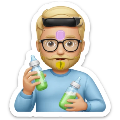 blonde bearded man with glasses with baby bottle sticker