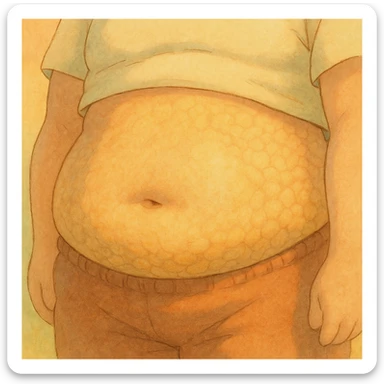 belly with stubborn fat, ghibli style, soft details, warm atmosphere, pastel colors, compact adipocytes sticker
