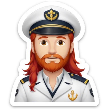 a male boat captain with long red hair no beard or mustache sticker