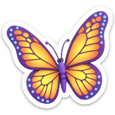 Add more decorations: more magical dust, glowing particles, and light effects around the butterfly. Maintain the 3D cartoon, elegant, fantasy style with a transparent background. sticker