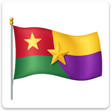 A flag with vertical purple, yellow, and green stripes and a red star in the center. sticker