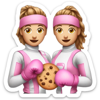 three girls with pink boxing gloves and a cookie in the middle sticker
