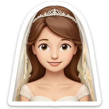 Blonde skin bride with a long veil with brown hair with a chin on her face with a medium body sticker