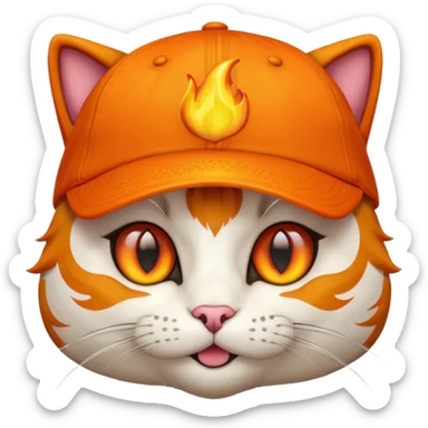 Cat with the flames in his eyes with a orange baseball hat on his head sticker