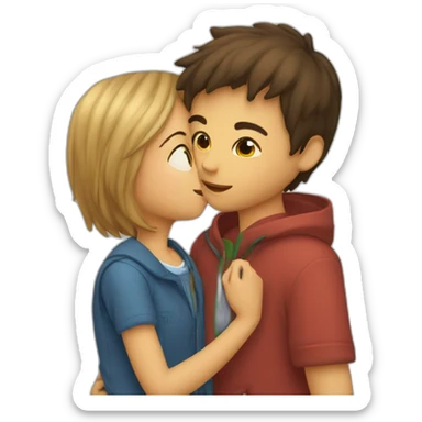 girl whispers in boy's ear sticker