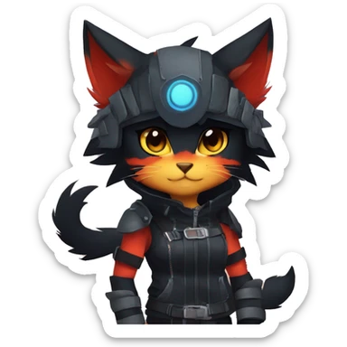 Edgy Shy Anthro Warrior cool pretty dark Litten-Pokémon-cat-fursona-animal techwear sticker