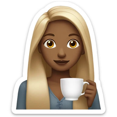 Light brown girl with straight long blonde hair holding tea cup sticker