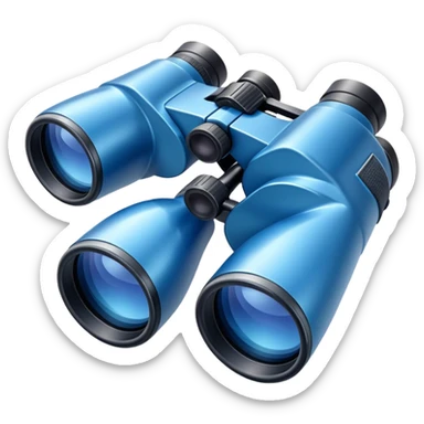 binoculars with sky reflection, blue sticker