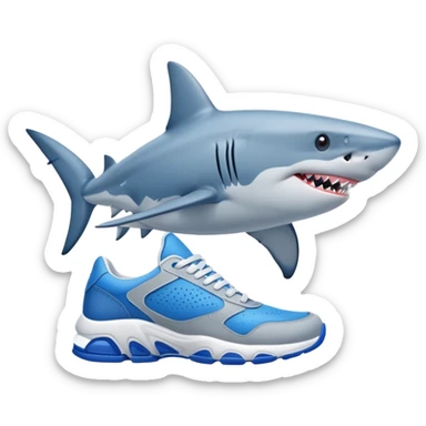 Un tiburón con pies usando tenis azules  sticker
