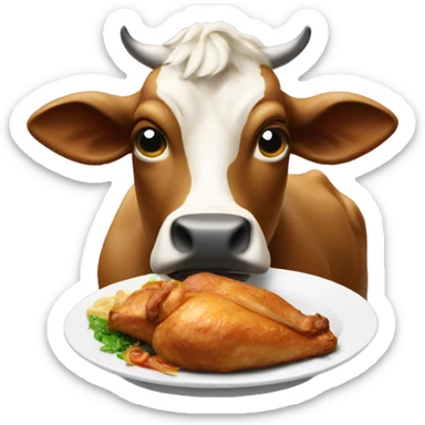 Cow eating broasted chicken sticker