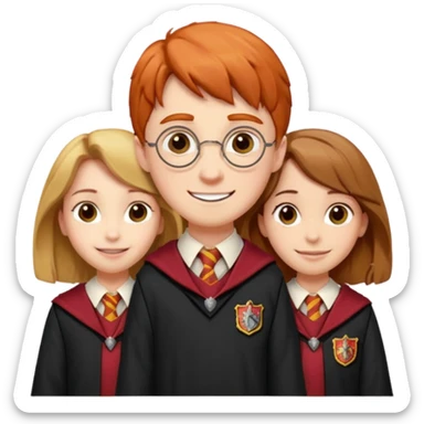 harry potter, ronald weasley and hermione granger in gryfinndor uniform sticker