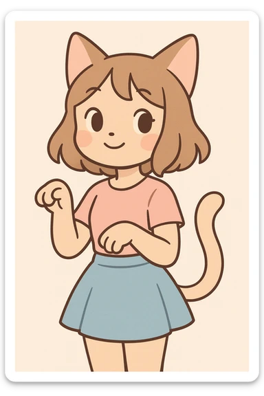 cat girl, pastel colors, soft shading, gentle expression, kawaii style, cat ears and tail sticker