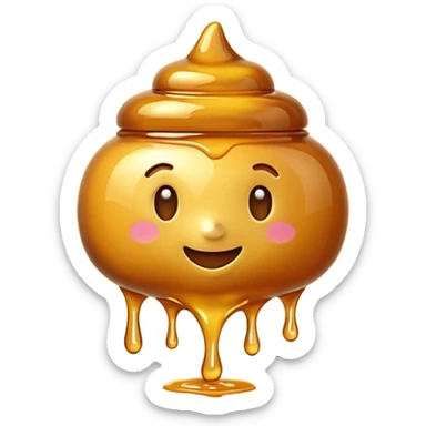 3D iPhone style emoji of golden honey, thick and glossy texture, dripping slowly, isolated on white background, soft shadows, high detail, playful and cute. sticker