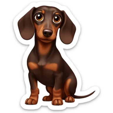 A chocolate-colored dachshund with light brown markings and long ears is cheerful sticker