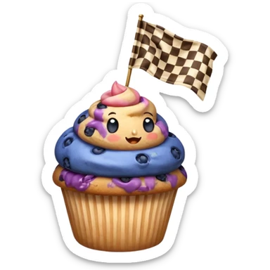 blueberry muffin holding a checkered race flag sticker