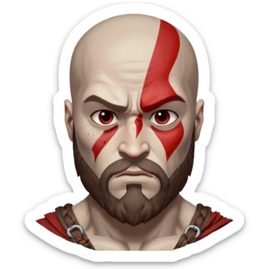 Visage de Kratos du jeu PlayStation a la perfection, c'est a dire que la marque rouge doit partir jusqu'à l'arrière du crâne et il n'a rien du côté de l'oeil droit donc gauche pour moi  sticker