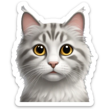 Fluffy cat with grey nose and white spot on the chin sticker