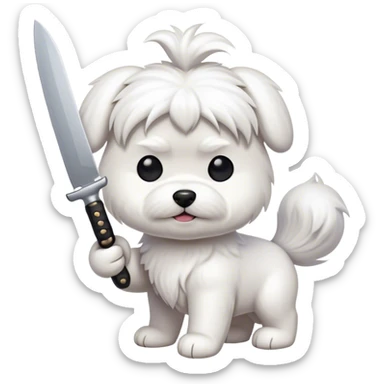 Maltese dog with knife sticker