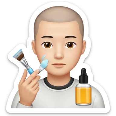 chinese man with buzz cut doing skincare sticker