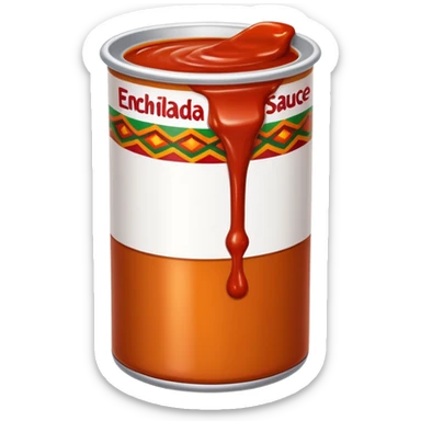cartoon can labeled enchilada sauce with red sauce dripping sticker