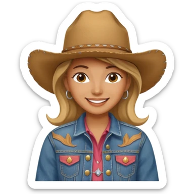 Cowgirl with denim jacket and hat sticker