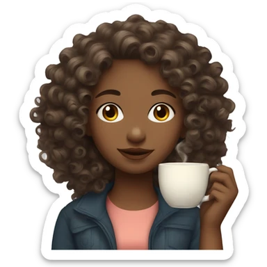 Girl with curly hair fair complexion drinking tea sticker