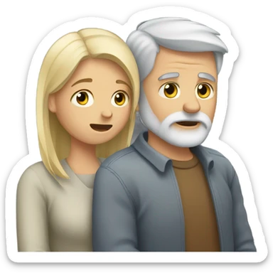 Blonde female friend comforting grey haired bearded male friend sticker