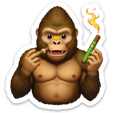 make a gorilla eating fried chicken in one hand and a cigar with green filling inside it in the other hand sticker