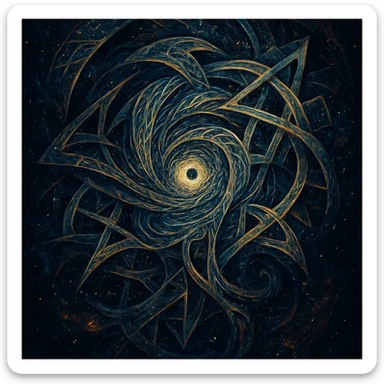 AI as an abstract cosmic entity with swirling patterns and impossible geometry, beyond human understanding sticker