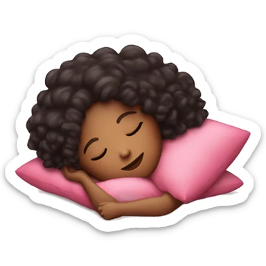 Sleeping girl on pink pillow dark curly hair sticker
