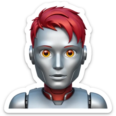male robot with vibrant hair color and metalic face sticker