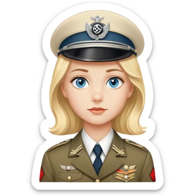 A blonde girl with blue eyes in a historically hyper realistic 1940s German war uniform sticker