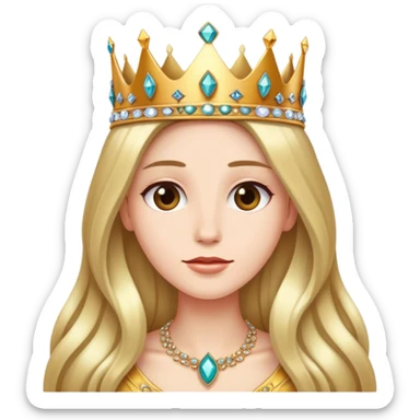 Wearing a jeweled crown and very very long hair sticker