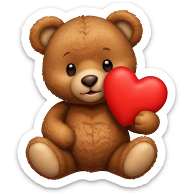 brown teddy bear hold red heart sticker